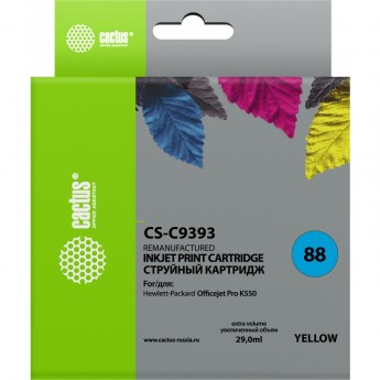 Струйный картридж CACTUS CS-C9393 (HP 88XL) для HP OfficeJet K5300 Pro, K5400 Pro, K550 Pro, K8600 Pro, L7400 Pro, L7480 Pro, L7500 Pro, L7580 Pro, L7590 Pro, L7680 Pro, L7780 Pro, увеличенной емкости, желтый, 29 мл