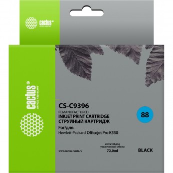 Струйный картридж CACTUS CS-C9396 (HP 88XL) для HP OfficeJet K5300 Pro, K5400 Pro, K550 Pro, K8600 Pro, L7400 Pro, L7480 Pro, L7500 Pro, L7580 Pro, L7590 Pro, L7680 Pro, L7780 Pro, увеличенной емкости, черный, 72 мл