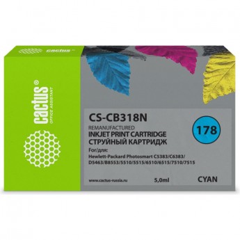 Струйный картридж CACTUS CS-CB318N (HP 178) для HP DeskJet 3070A B611, 3522; PhotoSmart 5510 B111, 5520, 7520, B010, B110, B209, B210, B8553, C309, C310, C410, C5300, C5380, C5383, C6383, D5460, D5463, голубой, 5 мл