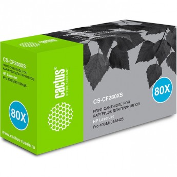 Лазерный картридж CACTUS CS-CF280XS (HP 80X) для HP LaserJet M401 Pro 400, M401a, M401d Pro 400, M401dn, M401dne (CF399A), M401dw, M401n, M425 Pro 400 MFP, M425dn, M425dw, черный, увеличенной емкости, 6 900 стр.