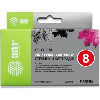 Струйный картридж CACTUS CS-CLI8M (CLI-8M) для Canon Pixma MP500, MP510, MP520, MP530, MP600, MP800, MP810, MP830, MP970, MX700, 850, iP3300, iP3500, iP4200, iP5200, iP5300, iP6600D, iP6700D, iX4000, iX5000, Pro 9000, пурпурный, 12 мл