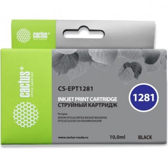 Струйный картридж CACTUS CS-EPT1281 (T1281) для Epson Stylus Office BX305; Epson Stylus S22, S125, SX125, SX130, SX230, SX235, SX235w, SX420, SX420w, SX425, SX430, SX430w, SX435, SX438, SX438w, SX440, SX445we, черный, 10 мл