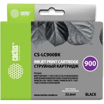 Струйный картридж CACTUS CS-LC900BK (LC900Bk) для принтеров Brother DCP-110c, 115c, 117c, 120c, 310cn, 315cn, 340cw, MFC-210c, 215c, 3240c, 3340cn, 410cn, 425cn, 5440cn, 5840cn, 620cn, 640cw, черный, 25,6 мл
