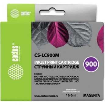Струйный картридж CACTUS CS-LC900M (LC900M) для принтеров Brother DCP-110c, 115c, 117c, 120c, 310cn, 315cn, 340cw, MFC-210c, 215c, 3240c, 3340cn, 410cn, 425cn, 5440cn, 5840cn, 620cn, 640cw, пурпурный, 16,6 мл