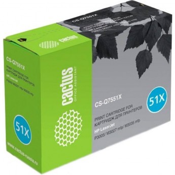 Лазерный картридж CACTUS CS-Q7551X (HP 51X) для HP LaserJet M3027 MFP, M3027x MFP, M3035 MFP, M3035x MFP, M3035xs MFP, P3005, P3005d, P3005dn, P3005dtn, P3005n, P3005x, черный, увеличенной емкости, 13 000 стр.