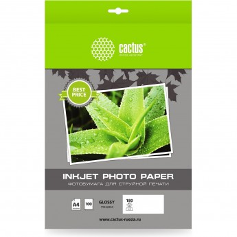 Фотобумага CACTUS CS-GA4180100ED A4 180г/м2 белая глянцевая для струйной печати 100л
