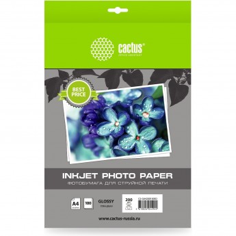 Фотобумага CACTUS CS-GA4200100ED A4 200г/м2 белая глянцевая для струйной печати 100л