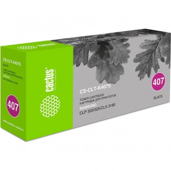 Лазерный картридж CACTUS CS-CLT-K407S (CLT-K407S) для Samsung CLP320, 320n, 325, 325w; CLX3180, 3180fn, 3180fw, 3185, 3185fw, 3185n, 3185fn, 3185w, черный, 1 500 стр.