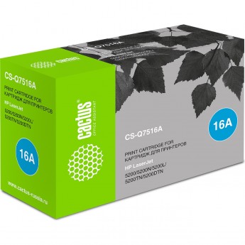 Лазерный картридж CACTUS CS-Q7516A (HP 16A) для принтеров HP LaserJet 5200, 5200dtn, 5200tn, 5200l, 5200n, 5200lx, черный, 12 000 стр.