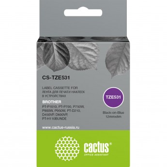 Ленточный картридж CACTUS CS-TZE531 для Brother PT-P1010, PT-P700, P750W, P900W, P950W, PT-D210, D450VP, D600VP, PT-H110BUNDE, черный