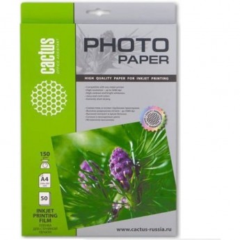 Пленка CACTUS CS-FA415050 A4, 150г/м2, 50л, прозрачная для струйной печати