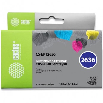 Струйный картридж CACTUS CS-EPT2636 (26XL) для принтеров Epson Expression Premium XP-600, XP-700, XP-710, XP-800, XP-820, набор, 19,2 мл + 3 x 11,6 мл