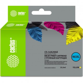 Струйный картридж CACTUS CS-3JA29AE (963XL) для HP OfficeJet Pro 9010, 9010e, 9012, 9014, 9015, 9016, 9019, желтый, 25.5 мл