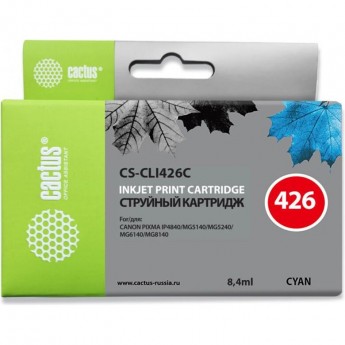 Струйный картридж CACTUS CS-CLI426C (CLI-426C) для Canon Pixma iP4840, iP4940, iX6540, MG5140, MG5240, MG5340, MG6140, MG6240, MG8140, MG8240, MX714, MX884, MX894, голубой, 8,4 мл