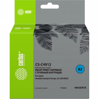 Струйный картридж CACTUS CS-C4912 (HP 82) для HP DesignJet 500, 500 Plus, 500ps, 500ps Plus, 510, 510ps, 800, 800ps, 815 MFP, 820 MFP, Copier CC800, Copier CC800ps, пурпурный, 72 мл