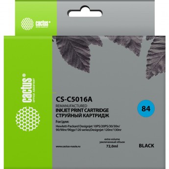 Струйный картридж CACTUS CS-C5016A (HP 84) для HP DesignJet 10ps, 20ps, 30, 30gp, 30n, 50ps, 90, 90gp, 90r, 120, 120nr, 120ps, 120psn, 130, 130de, 130gp, 130nr, 130r, черный, 72 мл