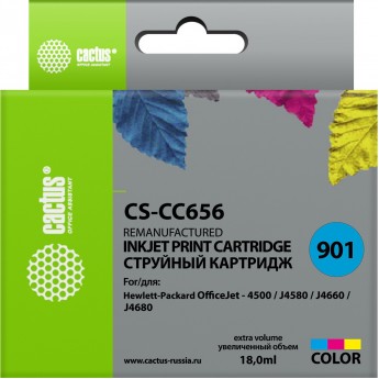 Струйный картридж CACTUS CS-CC656 (HP 901) для HP OfficeJet 4500 series, G540a, G540g, G540n, J4524, J4535, J4580, J4624, J4660, J4680, цветной, 18 мл