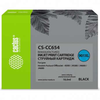 Струйный картридж CACTUS CS-CC654 (HP 901XL) для HP OfficeJet 4500 series, 4500 G540a, 4500 G540g, 4500 G540n, J4524, J4535, J4580, J4624, J4660, J4680, увеличенной емкости, черный, 18 мл
