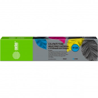 Струйный картридж CACTUS CS-F6T77AE (HP 913A) для HP PW 352dw, 377dw, Pro 477dw, 452dw, голубой, 55 мл