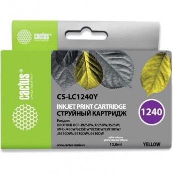 Струйный картридж CACTUS CS-LC1240Y (LC1240Y) для принтеров Brother DCP-J525w, J725dw, J925dw, MFC-J430w, J625dw, J825dw, J5910dw, J6510dw, J6710dw, J6910dw, желтый, 12 мл