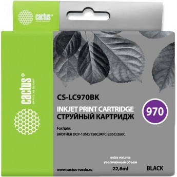 Струйный картридж CACTUS CS-LC970BK (LC970BK) для принтеров Brother DCP 135, DCP 135c, DCP 150, DCP 150c, DCP 153c, DCP 157c, DCP 750cn, MFC 235, MFC 235c, MFC 260, MFC 260c, черный, 22,6 мл