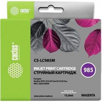Струйный картридж CACTUS CS-LC985M (LC985M) для принтеров Brother DCP J125, DCP J140w, DCP J315, DCP J315w, DCP J515, DCP J515w, MFC J220, MFC J265, MFC J265w, MFC J410, MFC J415w, пурпурный, 15 мл