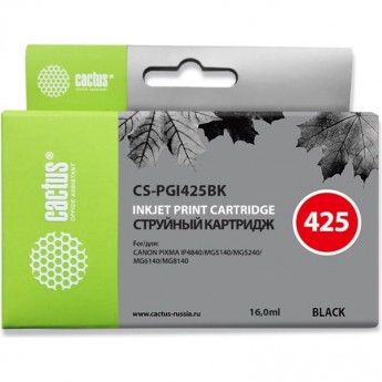 Струйный картридж CACTUS CS-PGI425BK (PGI-425pgBk) для Canon Pixma iP4840, iP4940, iX6540, MG5140, MG5240, MG5340, MG6140, MG6240, MG8140, MG8240, MX714, MX884, MX894, черный, 16 мл