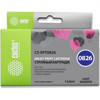 Струйный картридж CACTUS CS-EPT0826 (T0826) для Epson Stylus Photo R270, R290, R295, R390, RX590, RX610, RX615, RX690, TX650, TX659, TX700w, TX710w, TX800fw, T50, T59, светло-пурпурный, 13,8 мл