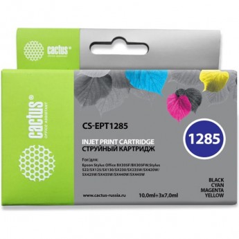 Струйный картридж CACTUS CS-EPT1285 (T1285) для принтеров Epson Stylus S22, S125, SX130, SX230, SX235w, SX420w, SX425w, SX430w, SX435w, SX440w, SX445w, Office BX305f, набор, 10 мл + 3 x 7 мл
